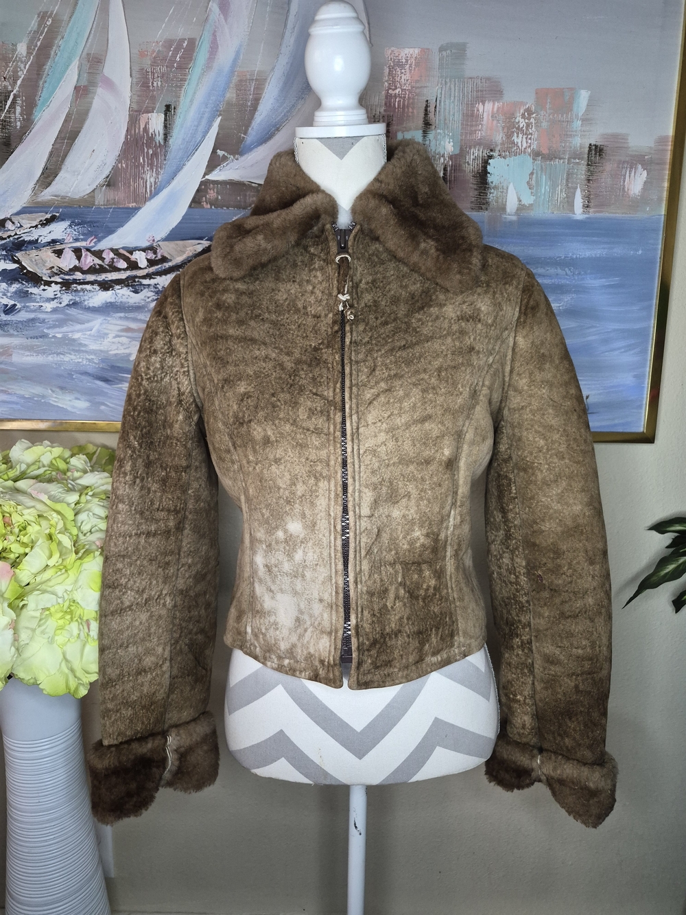 Vintage Brown Teddy Shearling Zip Jacket
